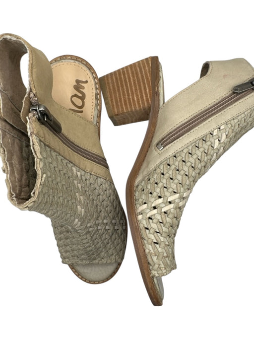 Sam Edelman Shoe Size 7 Taupe & Beige Woven Leather Side Zip Block Heel Booties Taupe & Beige / 7