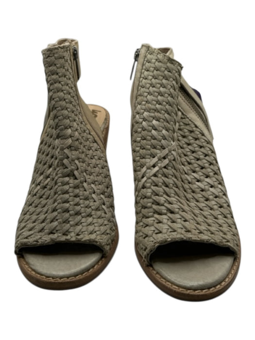 Sam Edelman Shoe Size 7 Taupe & Beige Woven Leather Side Zip Block Heel Booties Taupe & Beige / 7