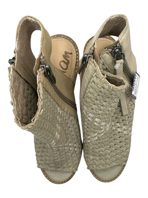 Sam Edelman Shoe Size 7 Taupe & Beige Woven Leather Side Zip Block Heel Booties Taupe & Beige / 7