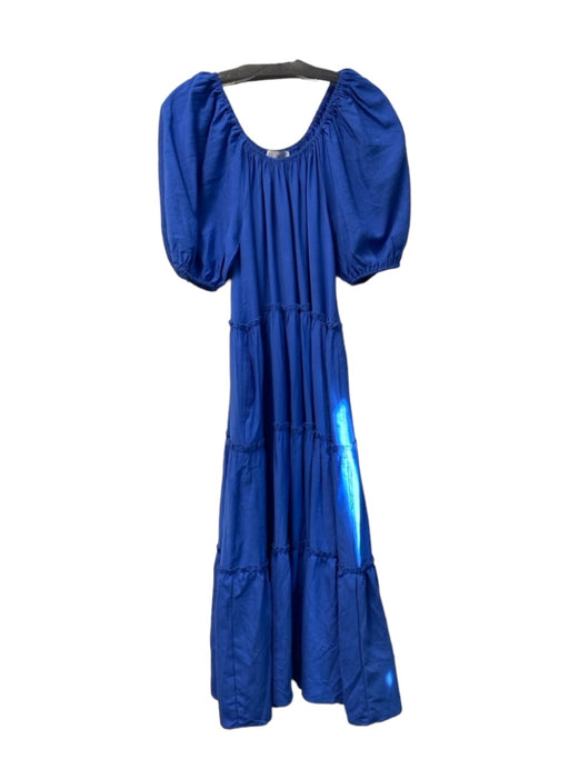 Buru Size XS/S Blue Rayon Blend Elastic neck Balloon Sleeve Tiered Midi Dress Blue / XS/S