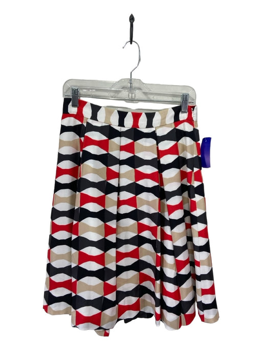 Kate Spade Size 6 Red Black White Beige Silk Side Zip Abstract Knee Length Skirt Red Black White Beige / 6