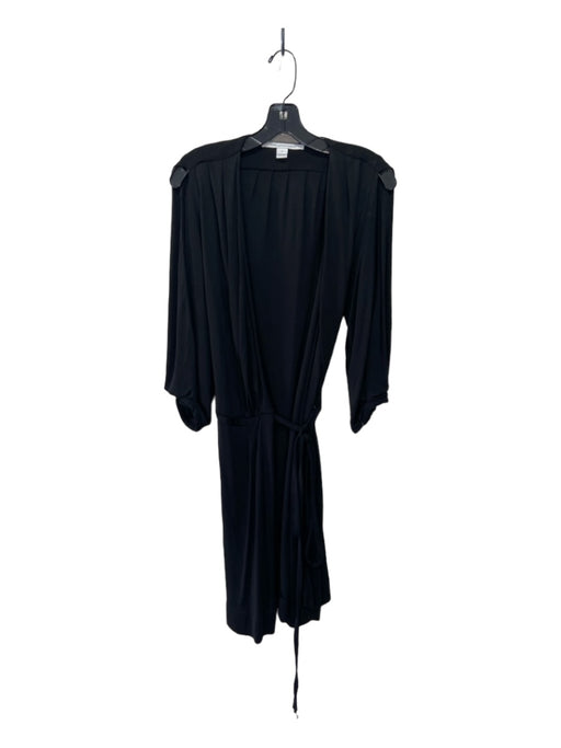 Diane Von Furstenberg Size 6 Black Rayon Wrap 1/2 Sleeve Midi Dress Black / 6