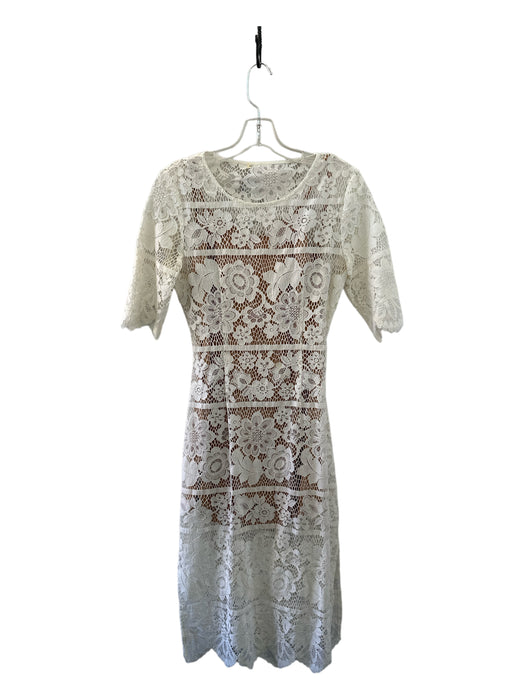 For Love & Lemons Size M White Lace Short Sleeve Midi Slip Inc Dress White / M