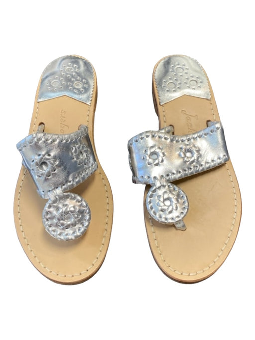 Jack Rogers Shoe Size 36 Silver & tan Leather Block Heel Thong Flip Flop Shoes Silver & tan / 36