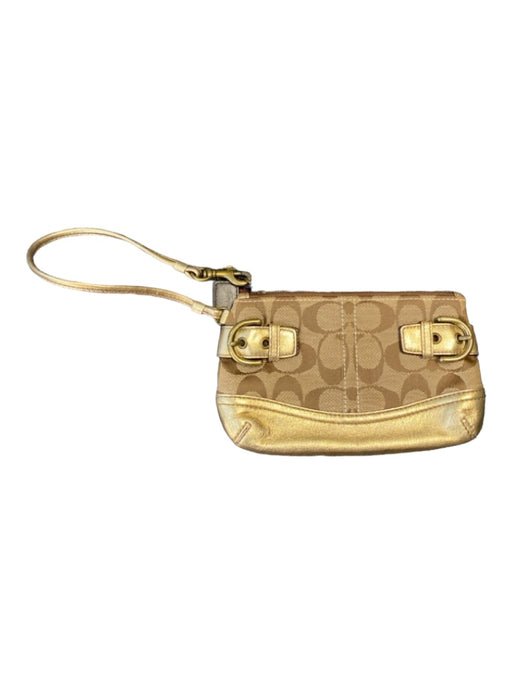 Coach Tan & Gold Canvas Logo Hand Strap Buckle Detail Top Zip Bag Tan & Gold / XS