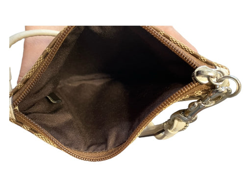 Coach Tan & White Canvas Logo Hand Strap Buckle Detail Top Zip Bag Tan & White / XS