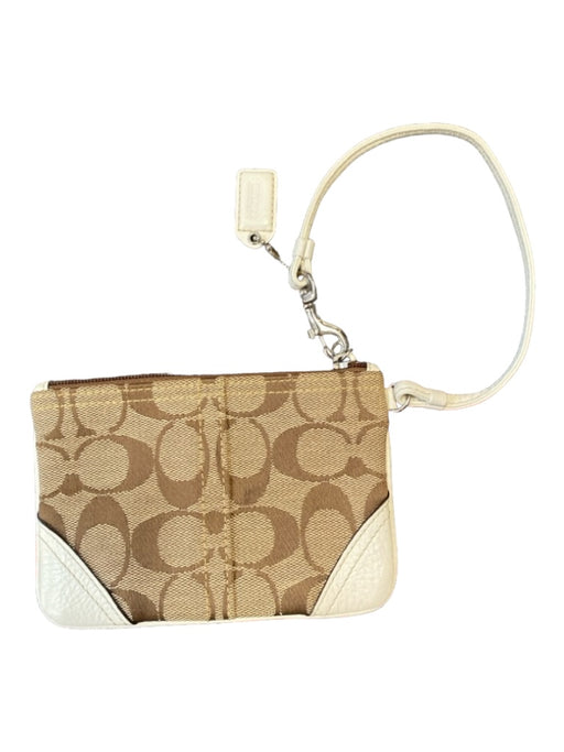 Coach Tan & White Canvas Logo Hand Strap Buckle Detail Top Zip Bag Tan & White / XS