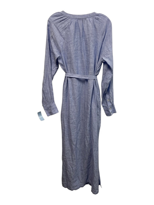 J. Crew Size M Light Blue Linen Split V Neck Tie belt Pockets Dress Light Blue / M