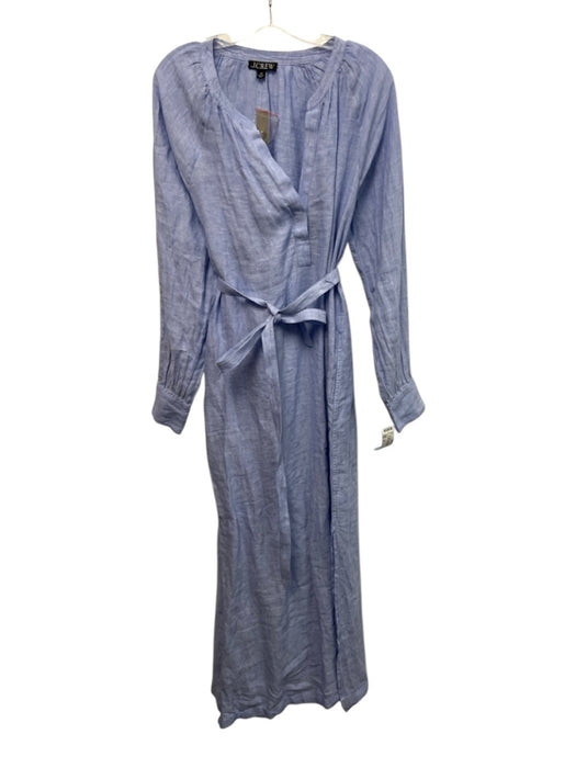 J. Crew Size M Light Blue Linen Split V Neck Tie belt Pockets Dress Light Blue / M
