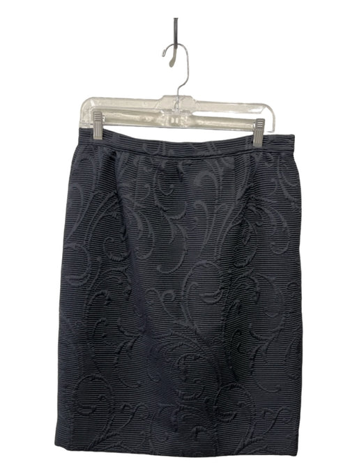 Oscar De La Renta Size M Black Polyester Jacquard Straight Knee Length Skirt Black / M