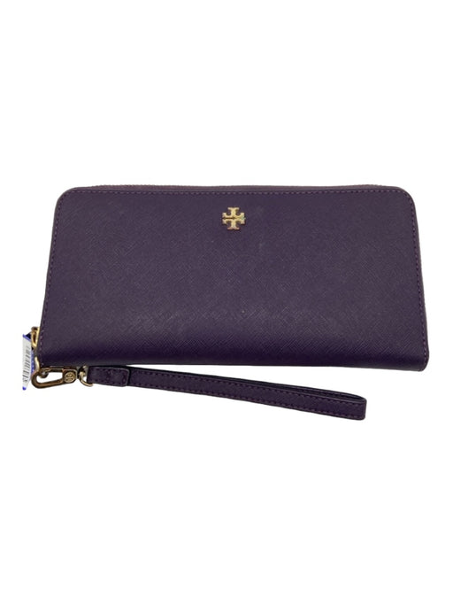 Tory Burch Purple Saffiano Leather Gold hardware Top Zip Continental Wallets Purple