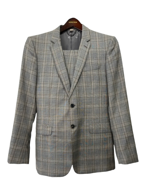 Burberry Light Gray & Brown Print Wool Blend Solid 2 Button Men's Suit 52