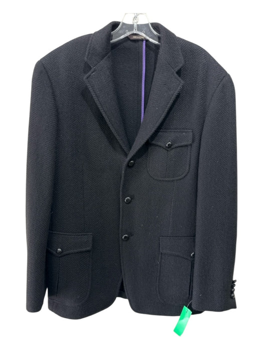 Paul Stuart Size 40 Black Wool Solid Buttons Men's Jacket Black / 40