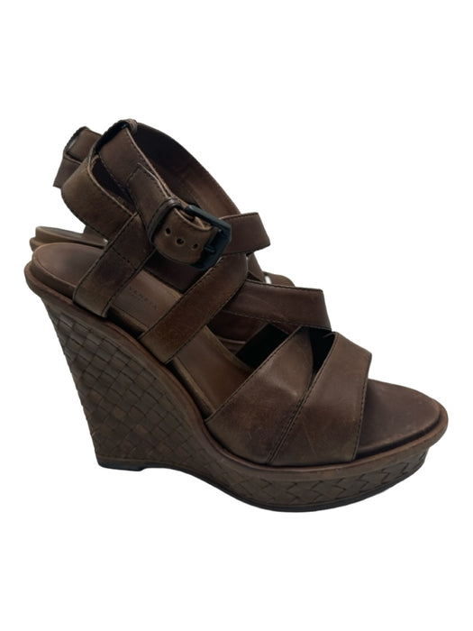 Bottega Veneta Shoe Size 40.5 Brown Leather Strappy Wedge Woven Sandals Brown / 40.5