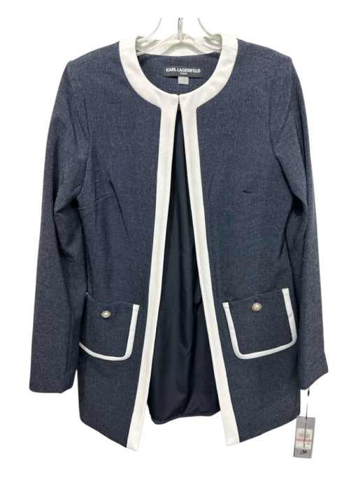 Karl Lagerfeld Size XS Blue & White Polyester Geometric Print Open Front Jacket Blue & White / XS