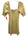 7 For All Mankind Size S Beige PU Leather Short Puff Sleeve Smocked Bodice Dress Beige / S