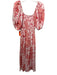La Ligne Size S Pink & Red Silk Scribble Face Print Short Puff Sleeve Midi Dress Pink & Red / S