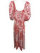 La Ligne Size S Pink & Red Silk Scribble Face Print Short Puff Sleeve Midi Dress Pink & Red / S