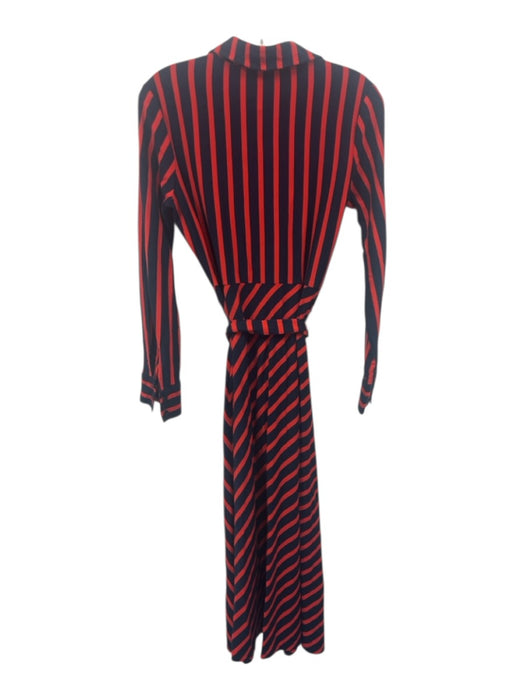 Boden Size 4L Navy Blue & Red Tencel Blend Striped Long Sleeve 1/2 Button Dress Navy Blue & Red / 4L