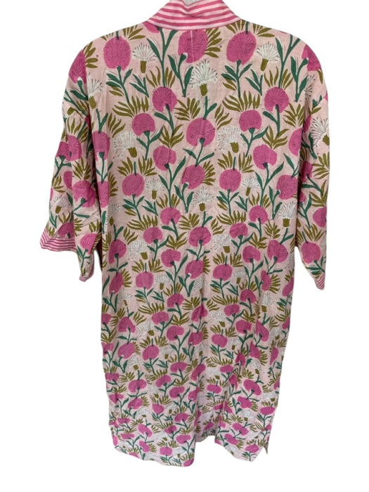 Size One Size Pink Cotton Floral Striped Wrap Around Robe Pink / One Size