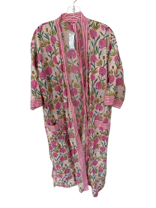 Size One Size Pink Cotton Floral Striped Wrap Around Robe Pink / One Size