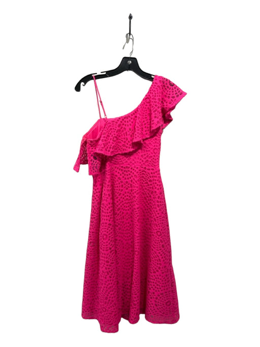 Lilly Pulitzer Size 2 Hot pink Polyester Fishnet Overlay Ruffle Pop Over Dress Hot pink / 2