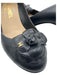 Chanel Shoe Size 36.5 Black Leather round toe Floral Applique Gold Logo Pumps Black / 36.5