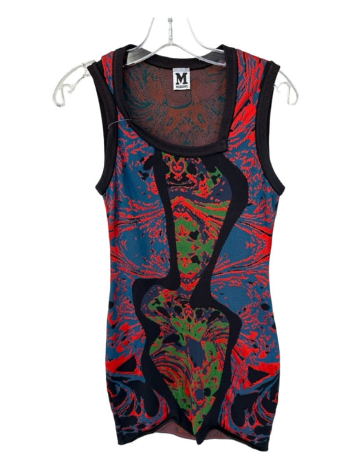 Missoni Size 42 Black, Green, Red Viscose Blend Sleeveless Square Neck Dress Black, Green, Red / 42