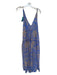 Free People Size XS Blue & Beige Print Polyester Spaghetti Strap V Neck Dress Blue & Beige Print / XS