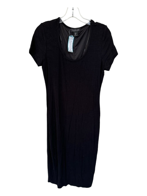 Rachel Zoe Size M Black Rayon Blend Short Sleeve Scoop Neck Ribbed Dress Black / M