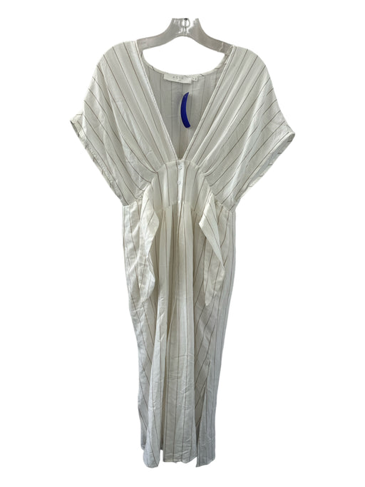 ASTR Size M white & tan Polyester Short Sleeve Striped Maxi Dress white & tan / M