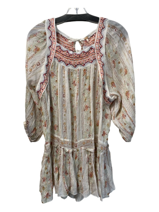 Free People Size XS White, Red & Multi Viscose Blend Long Sleeve Tie Back Dress White, Red & Multi / XS