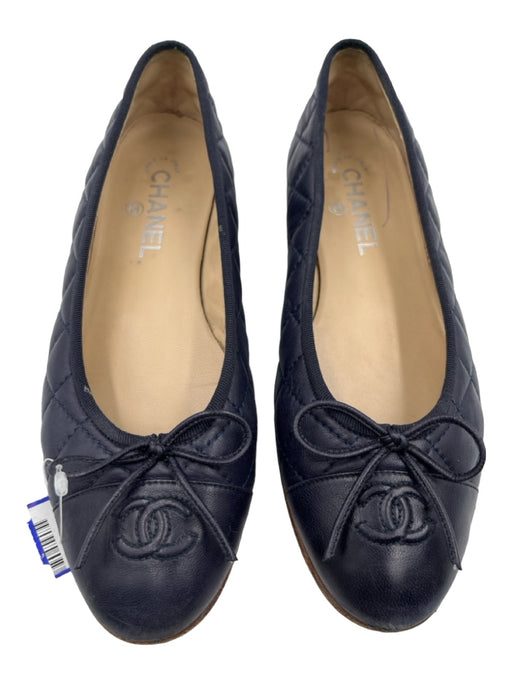Chanel Shoe Size 38.5 Blue Leather Quilted Ballet Flats Blue / 38.5