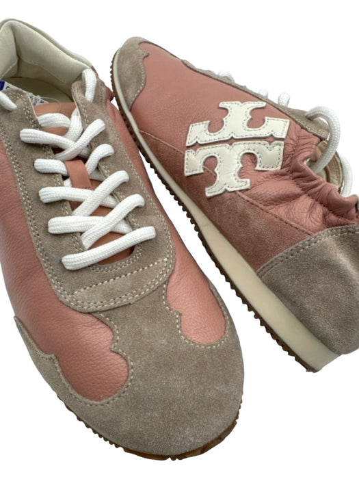 Tory Burch Shoe Size 8.5 Pink & Beige Suede & Leather Lace Up Logo Sneakers Pink & Beige / 8.5