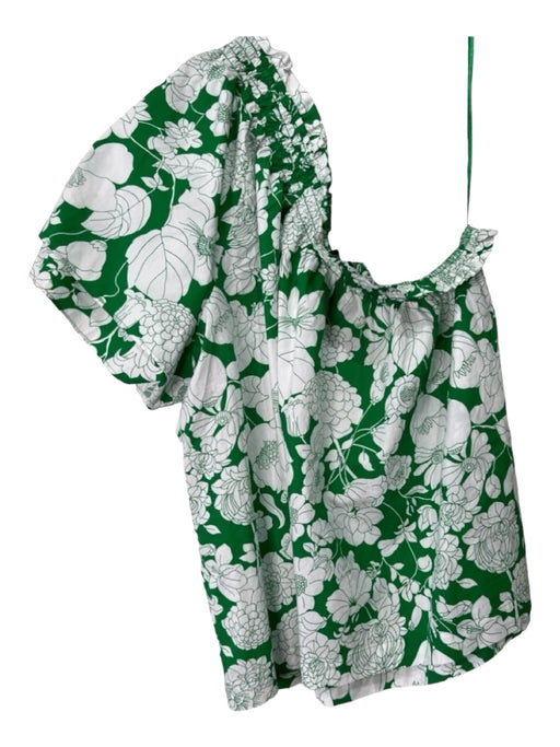 J Crew Size XL Green & White Cotton Floral One Shoulder Short Sleeve Top Green & White / XL