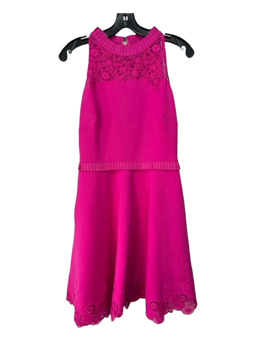 Ted Baker Size 1 Hot pink Polyester Blend Sleeveless Lace Trim Pleated Dress Hot pink / 1
