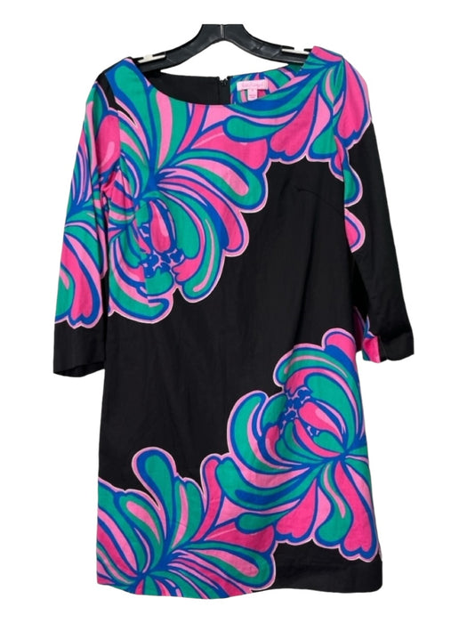Lilly Pulitzer Size 2 Black, Pink, Blue Cotton Long Sleeve Floral Dress Black, Pink, Blue / 2