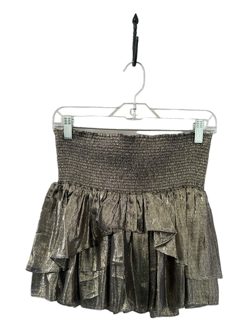 Ramy Brook Size M Gold Silk & Metallic Rouched Ruffles Mini Skirt Gold / M