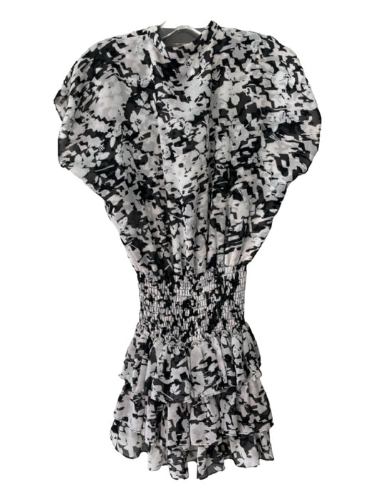 Misa Size Medium Black & White Viscose Drop Shoulder Floral Print Tiered Dress Black & White / Medium