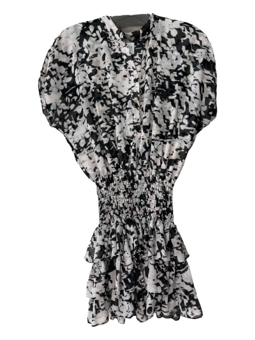 Misa Size Medium Black & White Viscose Drop Shoulder Floral Print Tiered Dress Black & White / Medium