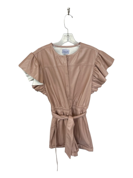 Saylor Size M Blush Vegan Leather Flutter Sleeves Elastic Waist Belted Romper Blush / M