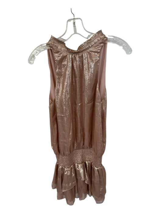 Ramy Brook Size S Rose Gold Silk Blend High Neck Metallic Sleeveless Dress Rose Gold / S