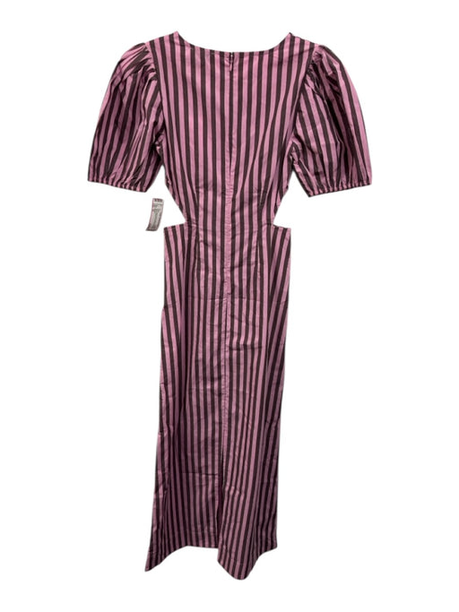 Ganni Size 32 purple & pink Cotton Short Puff Sleeve Striped Cut Out Maxi Dress purple & pink / 32