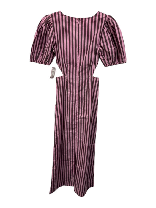 Ganni Size 32 purple & pink Cotton Short Puff Sleeve Striped Cut Out Maxi Dress purple & pink / 32