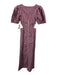 Ganni Size 32 purple & pink Cotton Short Puff Sleeve Striped Cut Out Maxi Dress purple & pink / 32