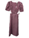 Ganni Size 32 purple & pink Cotton Short Puff Sleeve Striped Cut Out Maxi Dress purple & pink / 32