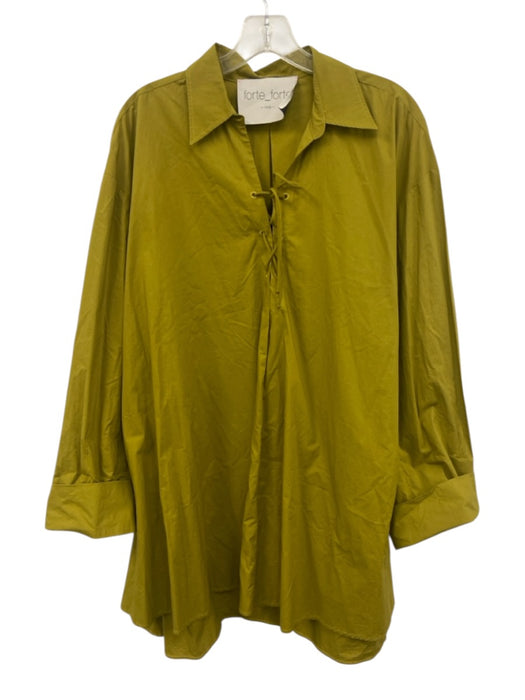 Forte Forte Size 2 Split Pea Green Cotton Blend Long Sleeve lace up Collar Dress Split Pea Green / 2