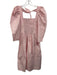Ganni Size 34 Pink Cotton Long puff sleeve smocked Gathered Below knee Dress Pink / 34