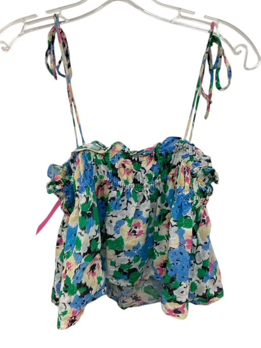 Ganni Size 34 Blue, Green, Yellow Cotton Spaghetti Strap Floral Short Set Blue, Green, Yellow / 34