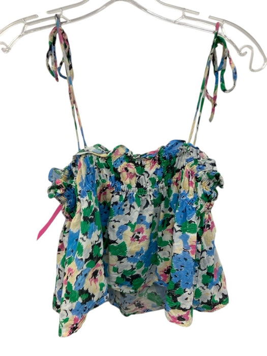 Ganni Size 34 Blue, Green, Yellow Cotton Spaghetti Strap Floral Short Set Blue, Green, Yellow / 34